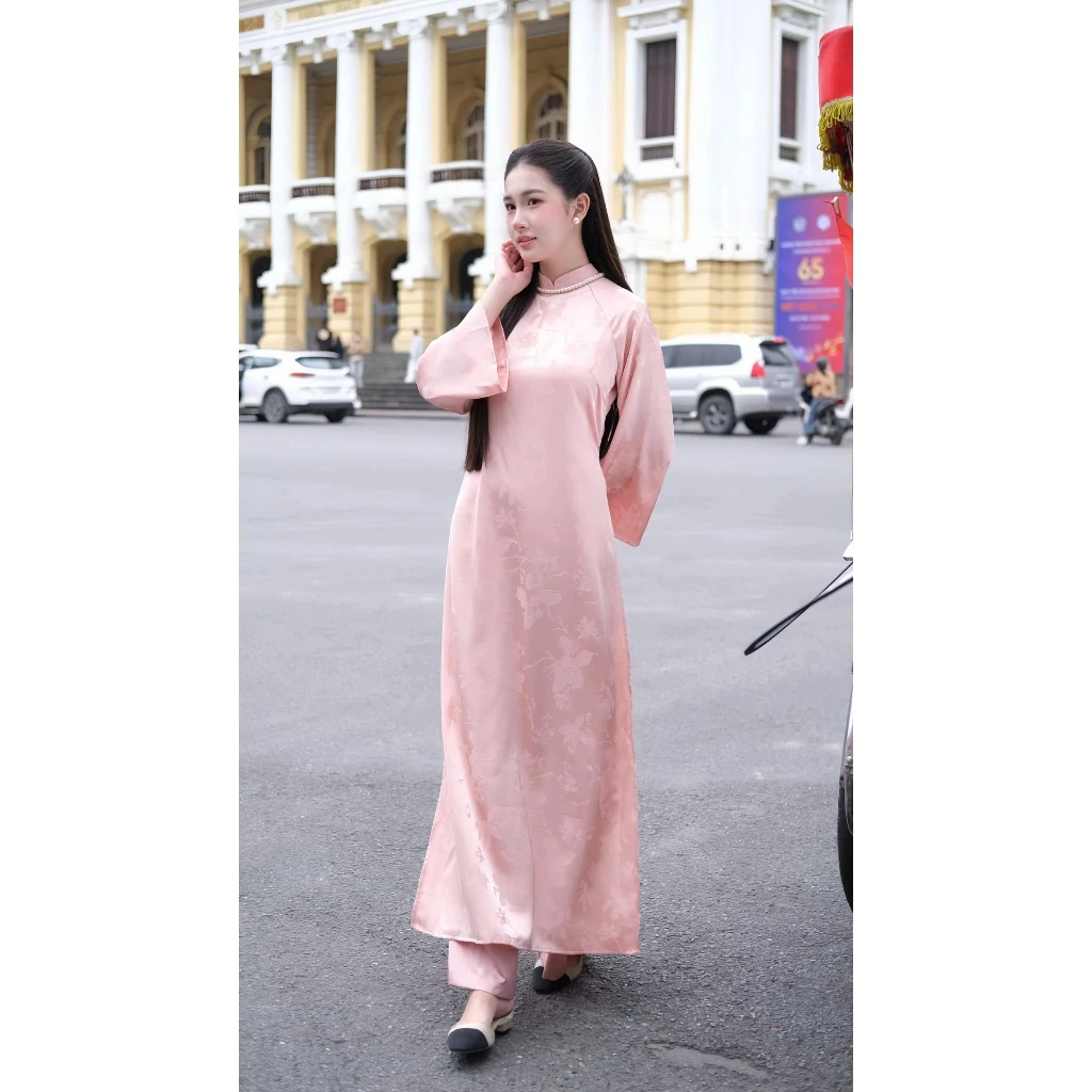 Áo dài lụa truyền thống chiết eo tay dài KIM PHƯỢNG, áo dài Tết, áo dài cưới, áo dài ăn hỏi