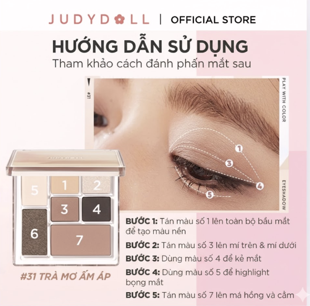 Bảng Phấn Mắt Judydoll 7 Màu - 17 Tông Hồng Khói Play Color All-In-One Palette-Phấn Mắt Lì, Nhũ, Bền Màu, Tự Nhiên Sang Trọng
