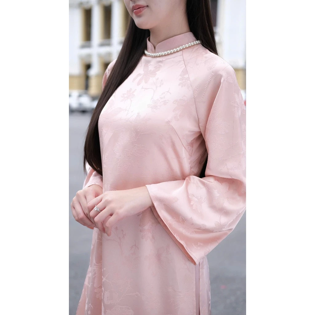 Áo dài lụa truyền thống chiết eo tay dài KIM PHƯỢNG, áo dài Tết, áo dài cưới, áo dài ăn hỏi