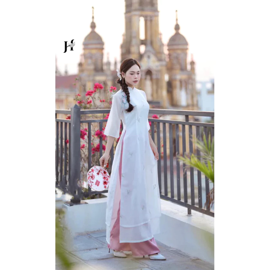 Áo Dài Hoa Nhí Thêu Hoa 